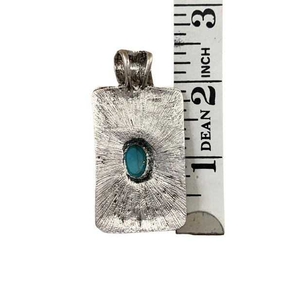 Brighton Style Silver Tone Rectangular Pendant With Turquoise Colored Stone - Picture 2 of 3
